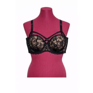 Adore Me Leia Strappy Lace Crisscross Underwire High Lift Bra size 44G Black